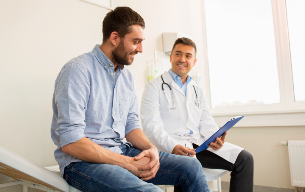 patient going over ease of treatment with his doctor for prostate bph